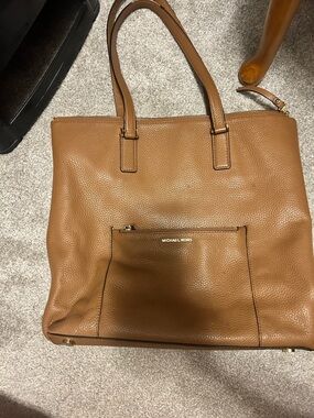 Michael Kors Tan Pebbled Leather Tote with Front Zip Pocket